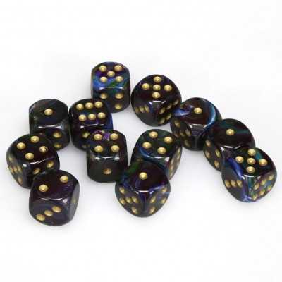 SET DI 12 DADI D6 multicolore LUSTROUS shadow CHESSEX CHX27699 dice OMBRA ORO Chessex - 1