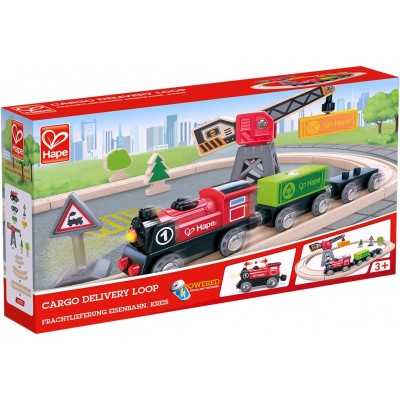 CARGO DELIVERY LOOP pista treno con gru e set locomotiva a batteria HAPE trenini in legno E3731 età 3+ Hape - 1