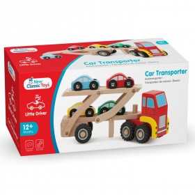 BISARCA camion CAR TRANSPORTER con 4 auto IN LEGNO new classic toys FAGGIO età 18 mesi + - 1