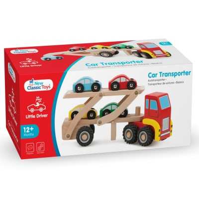 BISARCA camion CAR TRANSPORTER con 4 auto IN LEGNO new classic toys FAGGIO età 18 mesi + - 1