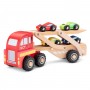 BISARCA camion CAR TRANSPORTER con 4 auto IN LEGNO new classic toys FAGGIO età 18 mesi + - 2