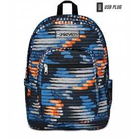 ZAINO scuola FREETHINK seven BOY backpack BLU ARANCIONE GRIGIO vol 34 litri CON USB PLUG SEVEN - 1