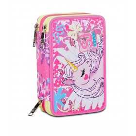 ASTUCCIO scuola 3 ZIP seven UNICORN LED tre piani TRIPLO SCOMPARTO girl SJ GANG completo SEVEN - 1